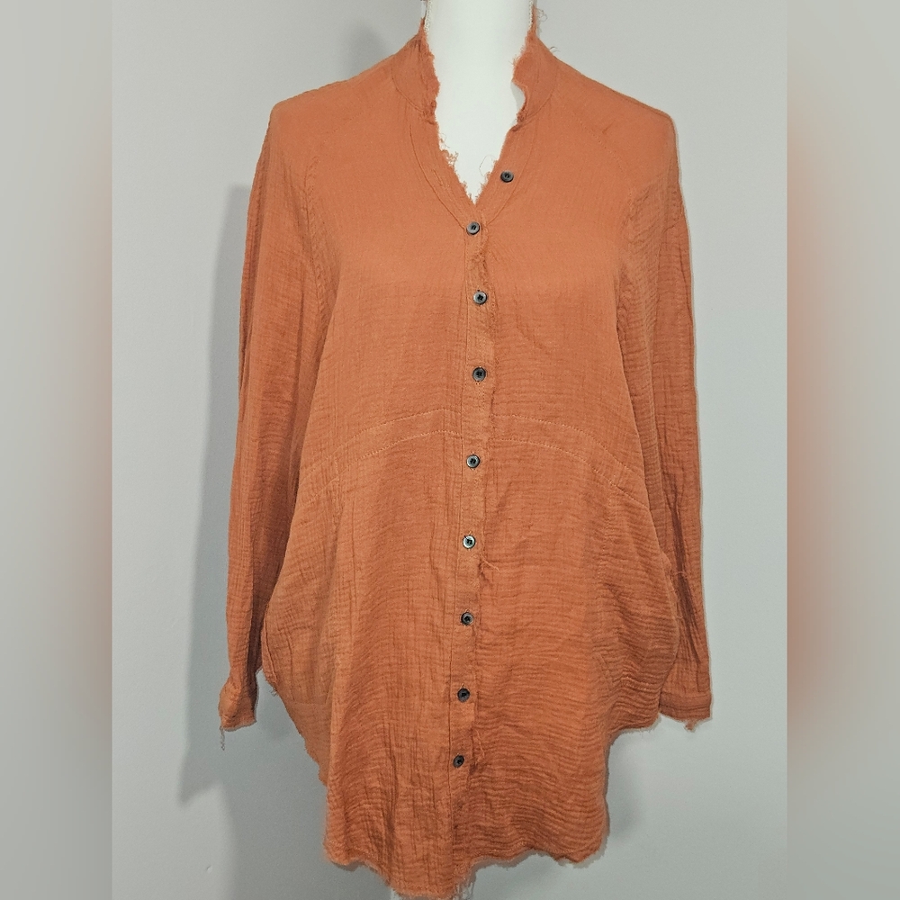 Cherry Cloth Terracotta Cotton Button-Down Shirt With Pockets Womens Size Small